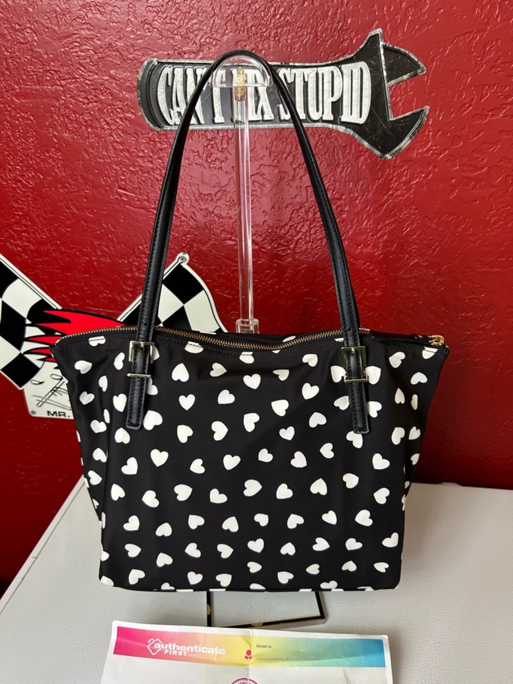 kate spade Black and White Heart-Print Tote - Picture 3 of 10